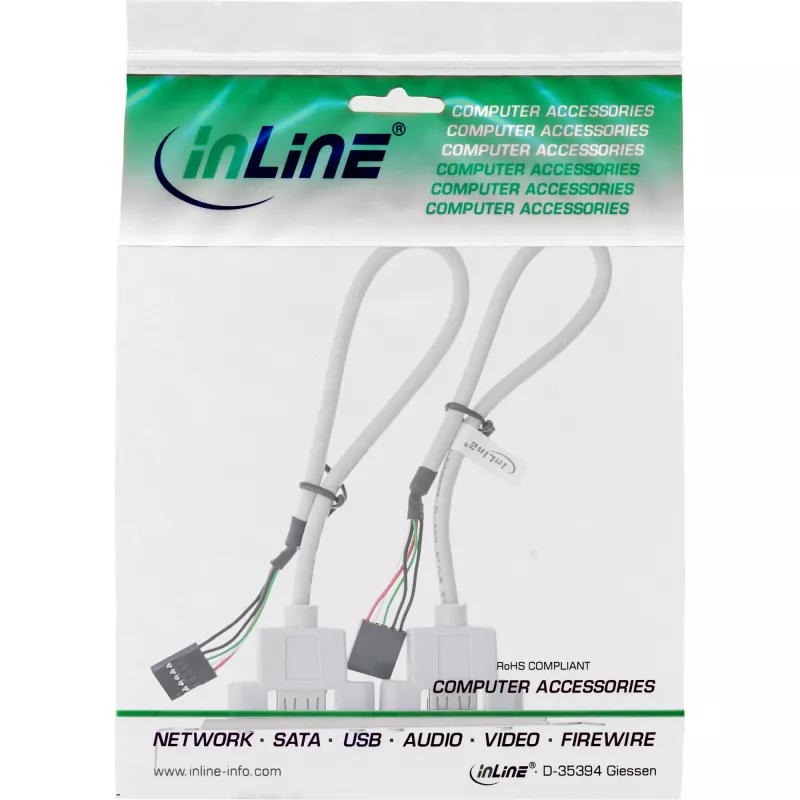 InLine Slot Bracket 2x USB 2.0 Type A moteriška prie 2x 5 kontaktų vidinės jungties 0,3 m