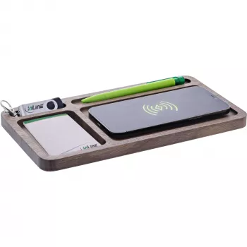 Organizatorius InLine WoodCharge su belaidžio Qi įkrovimo paviršiumi, USB maitinimas