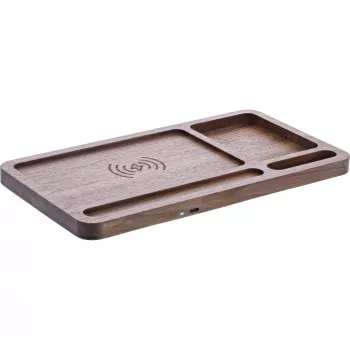 Organizatorius InLine WoodCharge su belaidžio Qi įkrovimo paviršiumi, USB maitinimas