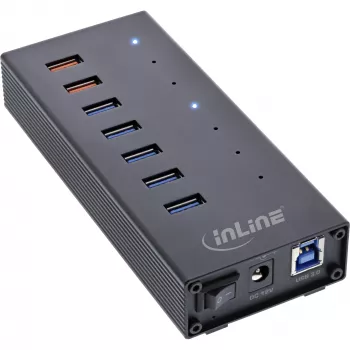 InLine USB 3.2 Gen.1 7 prievadų šakotuvas aliumininiame korpuse su 2,5 A maitinimo šaltiniu, juodas