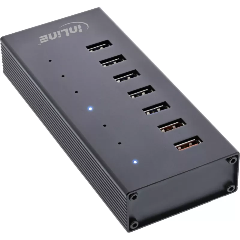 InLine USB 3.2 Gen.1 7 prievadų šakotuvas aliumininiame korpuse su 2,5 A maitinimo šaltiniu, juodas