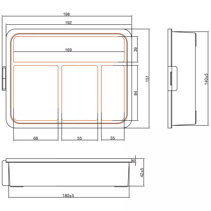 InLine Small Components Box, 4 skyriai, 180x140x40mm, oranžinė