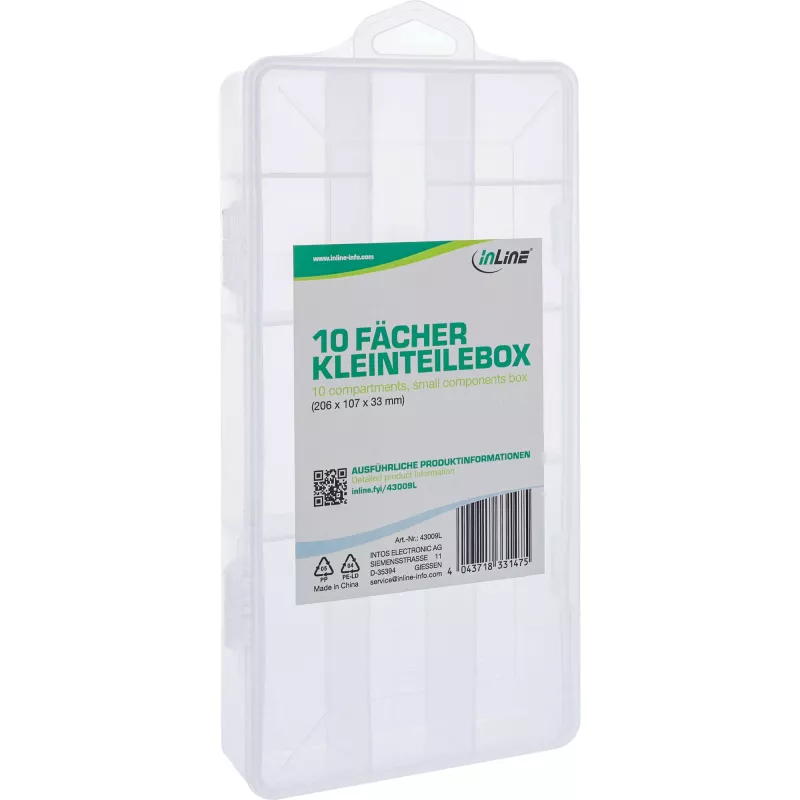 InLine Small Components Box 10 lentynėlių 206x107x33 mm, skaidri
