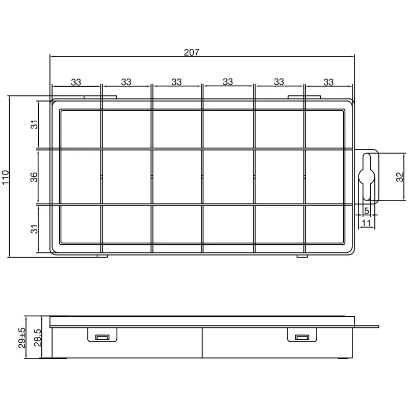 InLine dėžutė smulkioms detalėms, 18 skyrelių, 207x110x27mm, permatoma
