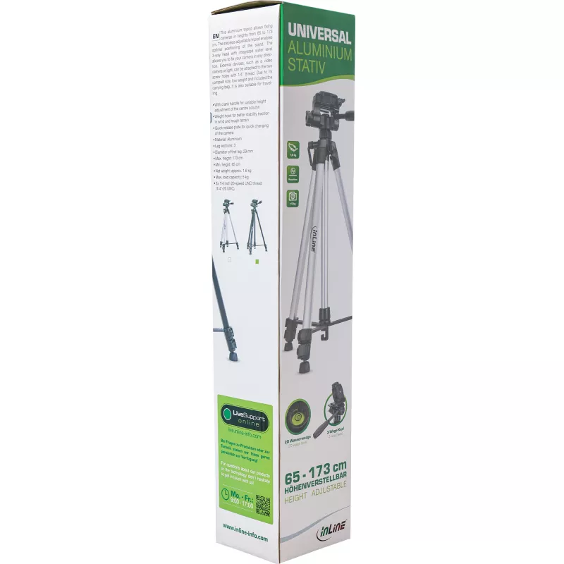 InLine Professional lengvas Tripodas sidabrinis 5 kg keliamoji galia 173 cm aukštis