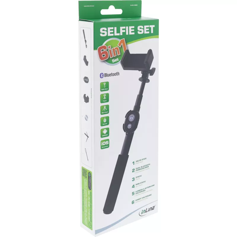 InLine Selfie Stick 4 kojos su mini trikoju aliuminis juodas maks. 0,75 m
