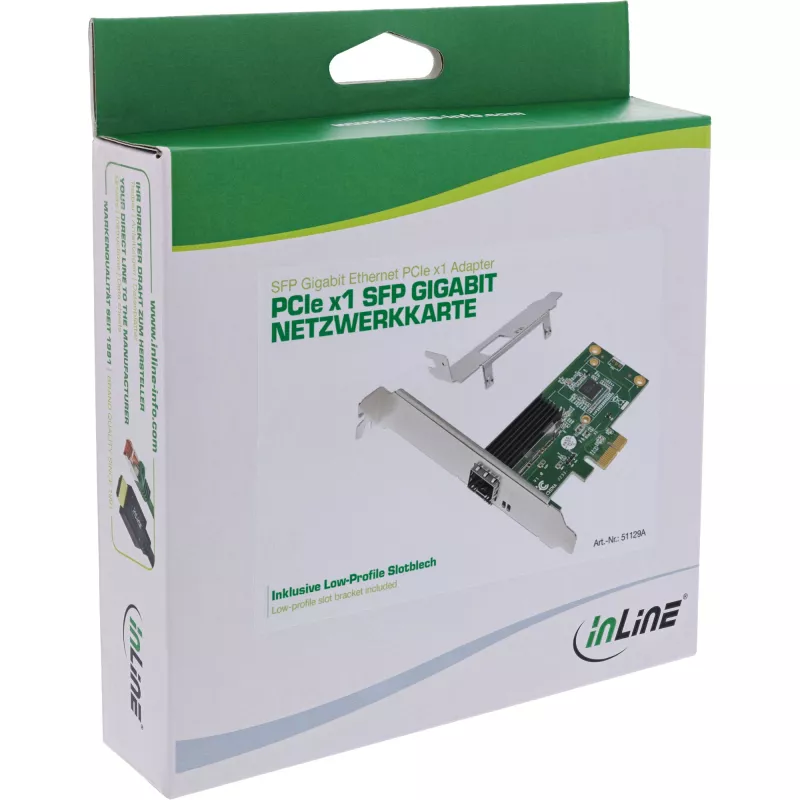 InLine Gigabitinė tinklo plokštė, 1x SFP, PCIe x1, su žemo profilio tvirtinimo kronšteinu