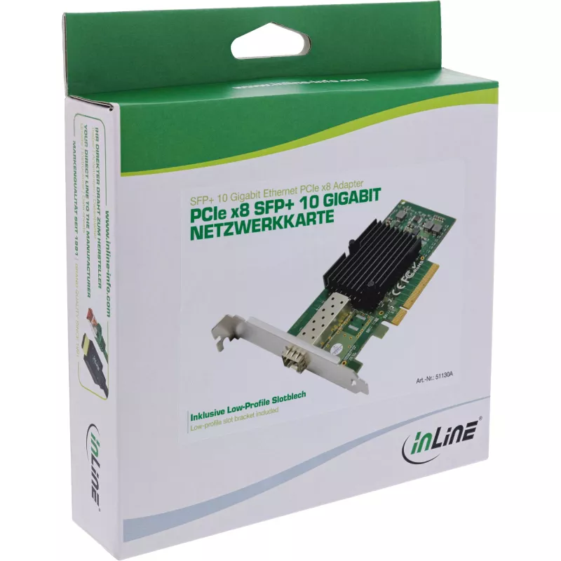 InLine 10 Gigabit tinklo plokštė, 1x SFP+, PCIe x8, su žemo profilio laikikliu
