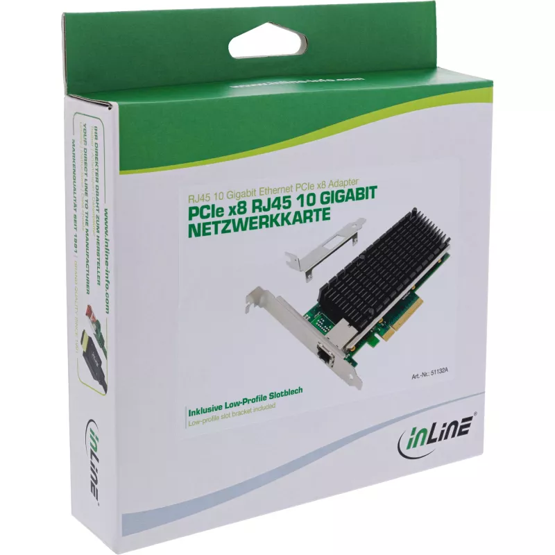 InLine 10 Gigabit tinklo plokštė, 1x RJ45 10Gb/s, PCIe x8, su žemo profilio laikikliu