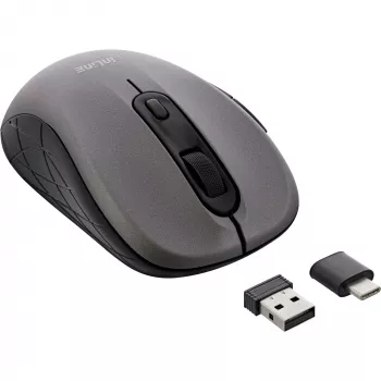 InLine pelė 3-in-1, Bluetooth + 2x 2,4 GHz, 5 mygtukai, optinė, pilka/juoda