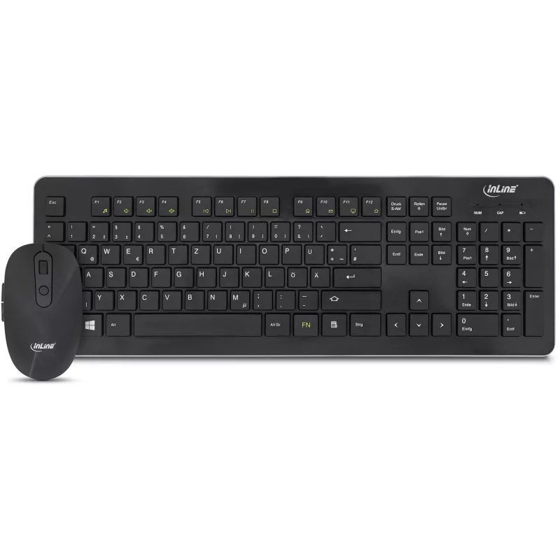 InLine Design Desktop rinkinys, belaidė klaviatūra ir pelė, USB 2,4 GHz, iki 1600 DPI, juoda, VOKIETIŠKA