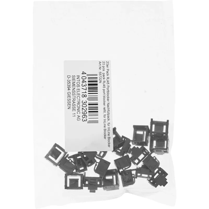 InLine RJ45 prievado blokatorius, 20 vnt. papildymo pakuotė, juoda