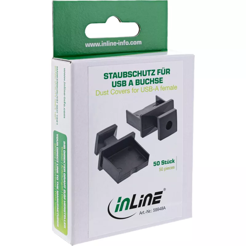 Dulkių dangteliai USB-A moteriškai jungčiai InLine 59948A juodi 50 vnt.
