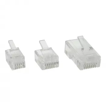 InLine RJ12 6P6C gofravimo kištukas plokščiam kabeliui, permatomas/baltas, 10 vnt.