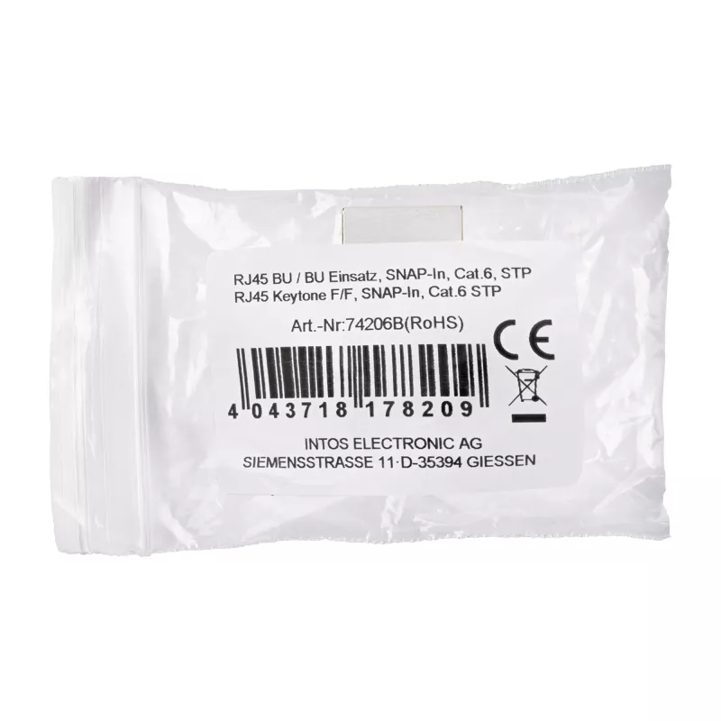 InLine RJ45 modulis motina-motina SNAP-In Cat.6 STP, juodas/sidabrinis