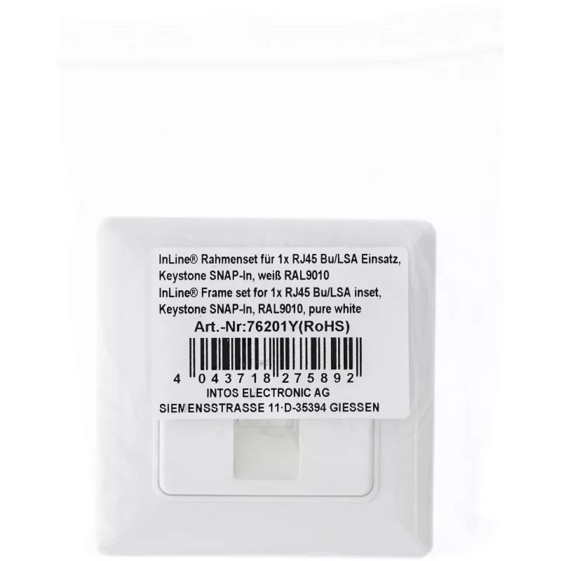 InLine rėmelio rinkinys 1x RJ45 Bu/LSA įdėklui, Keystone SNAP-In, baltas RAL9010