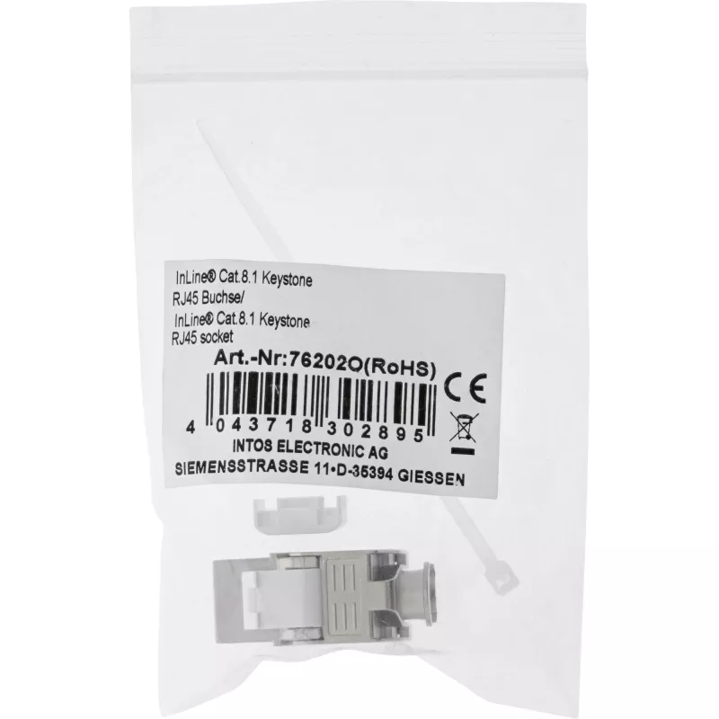 InLine RJ45 Keystone Jack Snap-In modulis Cat.8.1 plokščias metalinis 1 vnt.