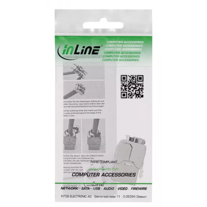 InLine Keystone RJ45 lizdas plonas, SNAP-In, Cat.6A, integruotas kabelio rišiklis