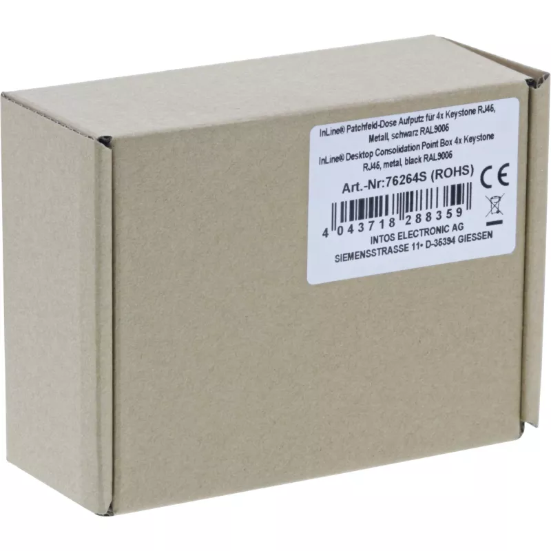 InLine Desktop Consolidation Point Box 4x Keystone RJ45, metalinis, juodas RAL9005