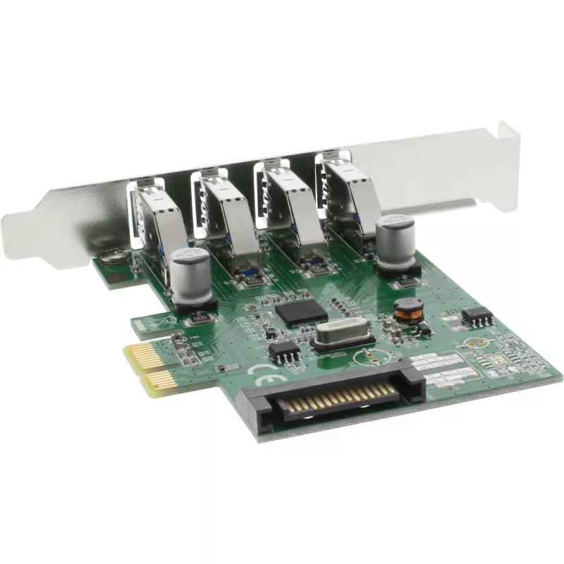 InLine 76661C USB 3.0 4 prievadų pagrindinis valdiklis PCIe su LP laikikliu ir 4 kontaktų pagalbiniu maitinimu