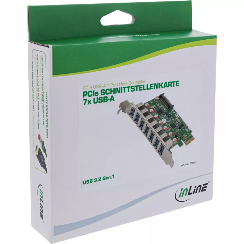 InLine USB-A 3.2 Gen.1 7 prievadų pagrindinis valdiklis PCIe, SATA maitinimas