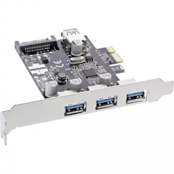 InLine 76662C USB 3.0 pagrindinis valdiklis, PCIe, 3+1 prievadai, su SATA maitinimo jungtimi ir žemo profilio laikikliu