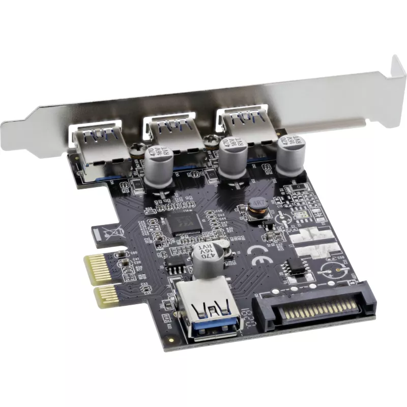InLine 3+1 prievadų USB 3.0 šeimininko valdiklis, PCIe, su SATA maitinimu ir žemo profilio laikikliu