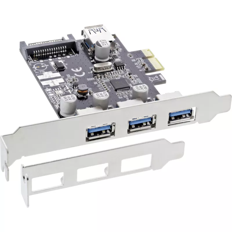 InLine 3+1 prievadų USB 3.0 šeimininko valdiklis, PCIe, su SATA maitinimu ir žemo profilio laikikliu