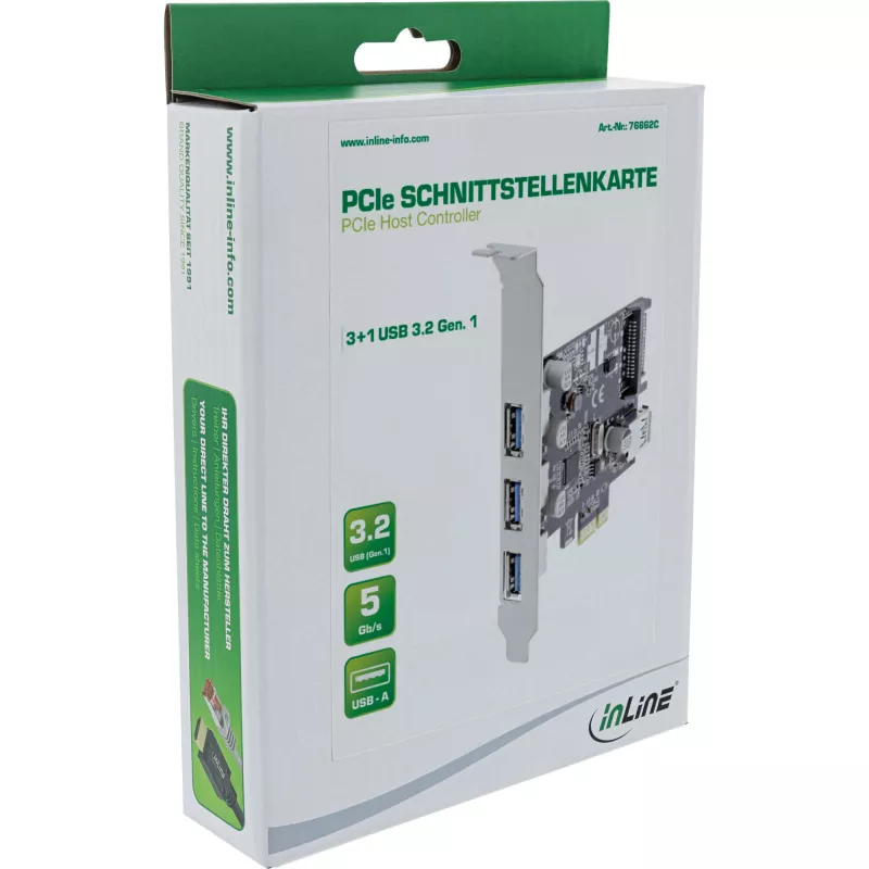 InLine 3+1 prievadų USB 3.0 šeimininko valdiklis, PCIe, su SATA maitinimu ir žemo profilio laikikliu