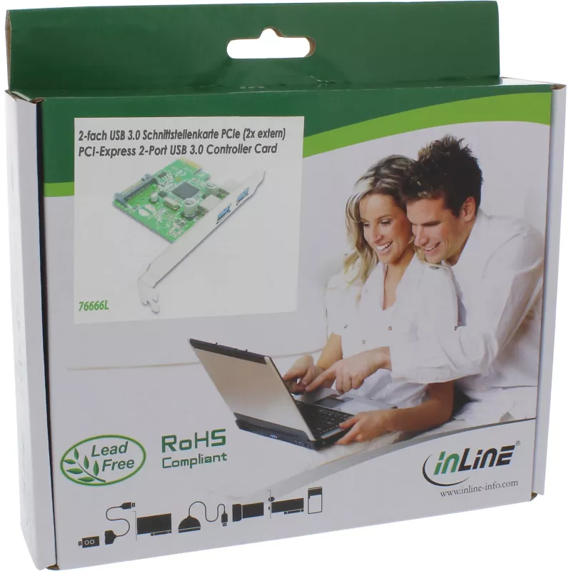 InLine 2 prievadų USB 3.0 pagrindinio valdiklio plokštė su SATA pagalbiniu maitinimo jungtimi PCIe 76666L
