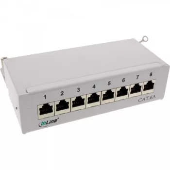 InLine Patch Panel Cat.6A stalinis / sieninis 8 prievadų šviesiai pilkas RAL7035