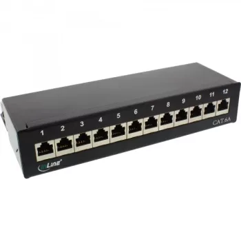 InLine Patch Panel Cat.6A stalo / sienos komplektas 12 prievadų juodas RAL9005