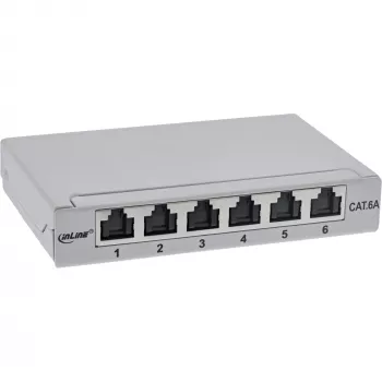 InLine Patch panel Cat.6A 0,5U 6 prievadų, stalas/siena/bėgis, pilka su dulkių apsauga