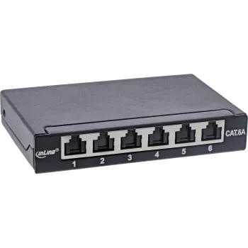 InLine Patch panel Cat.6A 0,5U 6 prievadų, stalo/sienos/stovo, juodas su dulkių apsauga