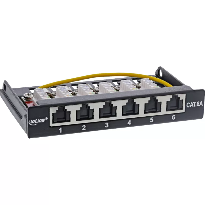 InLine Patch panel Cat.6A 0,5U 6 prievadų, stalo/sienos/stovo, juodas su dulkių apsauga