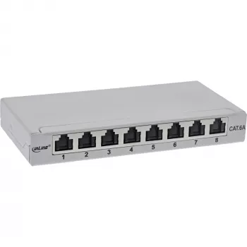InLine Patch panel Cat.6A 0,5U 8 prievadų, stalas/siena/bėgelis, pilka, dulkių apsauga