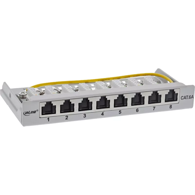 InLine Patch panel Cat.6A 0,5U 8 prievadų, stalas/siena/bėgelis, pilka, dulkių apsauga