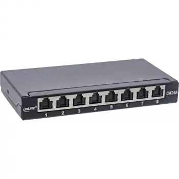 InLine Patch panel Cat.6A 0,5U 8 prievadų, stalo/sienos/bėgio montavimui, juodos spalvos, su dulkių apsauga