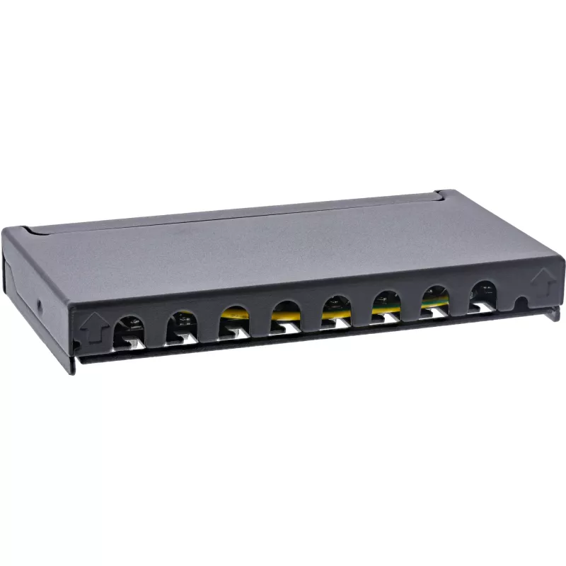 InLine Patch panel Cat.6A 0,5U 8 prievadų, stalo/sienos/bėgio montavimui, juodos spalvos, su dulkių apsauga