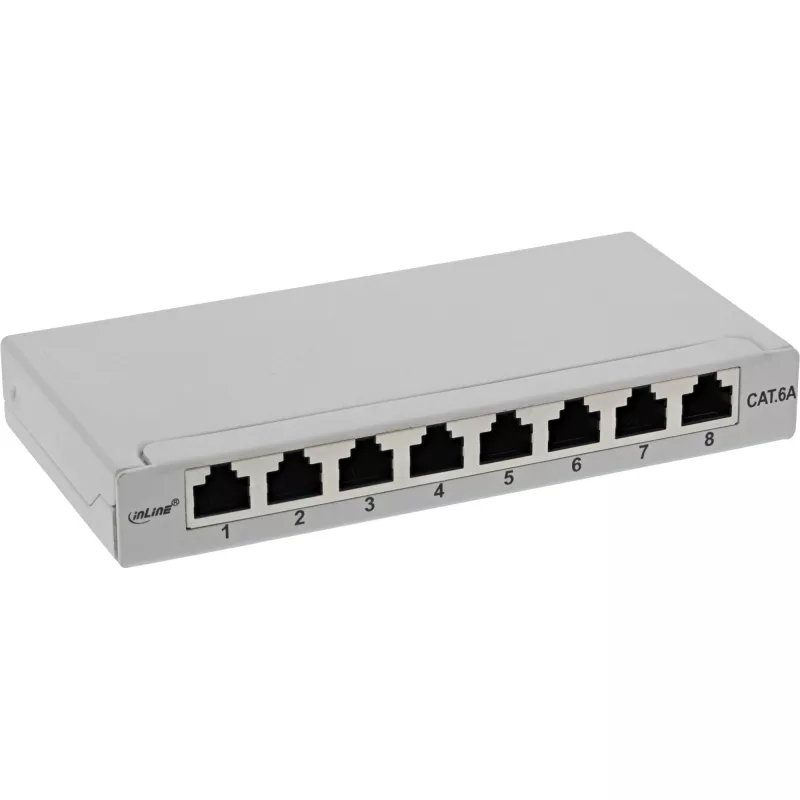 InLine Patch panel Cat.6A 0,5U 8 prievadų, montavimui ant stalo/sienos, šviesiai pilka RAL7035