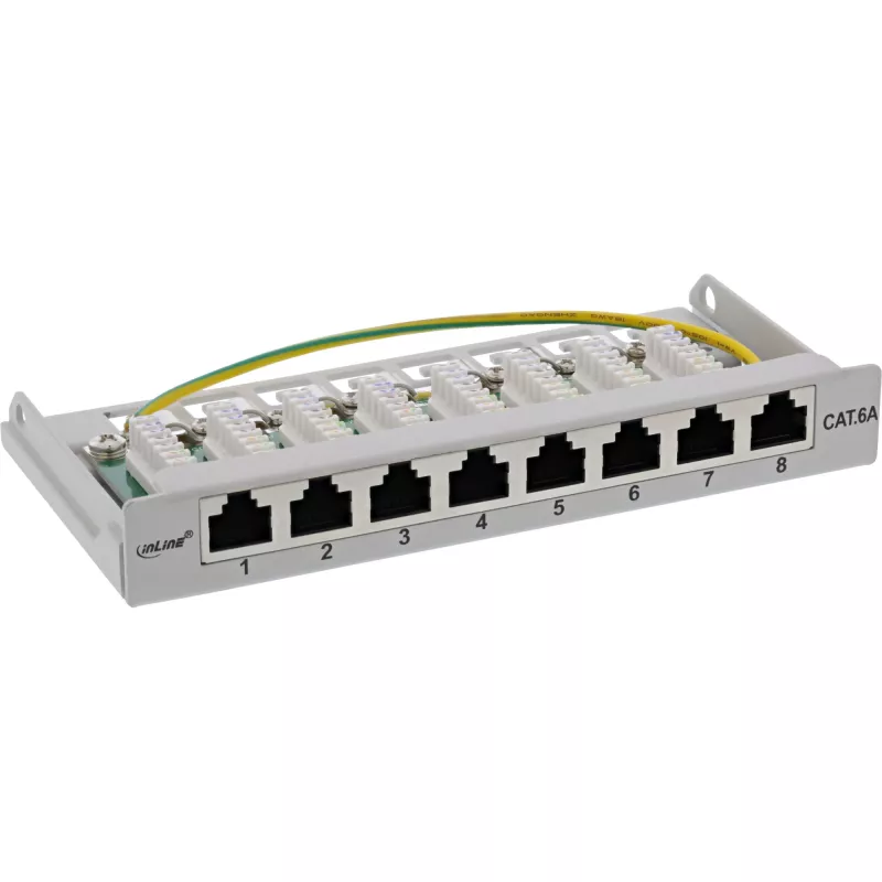 InLine Patch panel Cat.6A 0,5U 8 prievadų, montavimui ant stalo/sienos, šviesiai pilka RAL7035