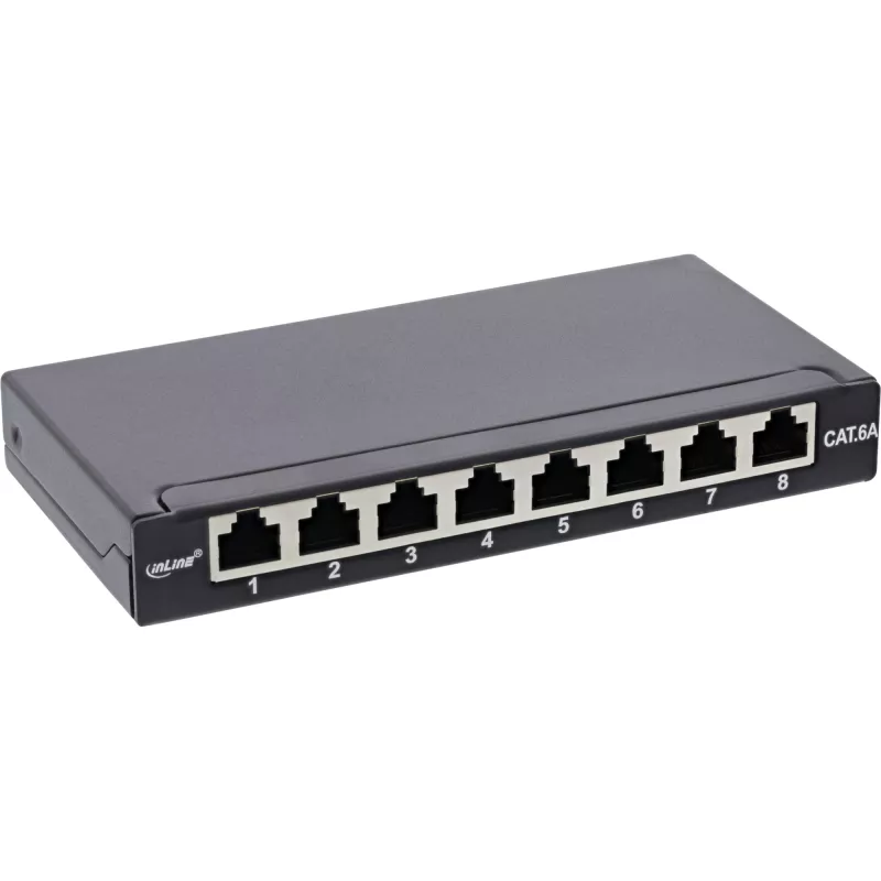 InLine Patch panel Cat.6A 0,5U 8 prievadų, stalinis / sieninis montavimas, juodas RAL9005