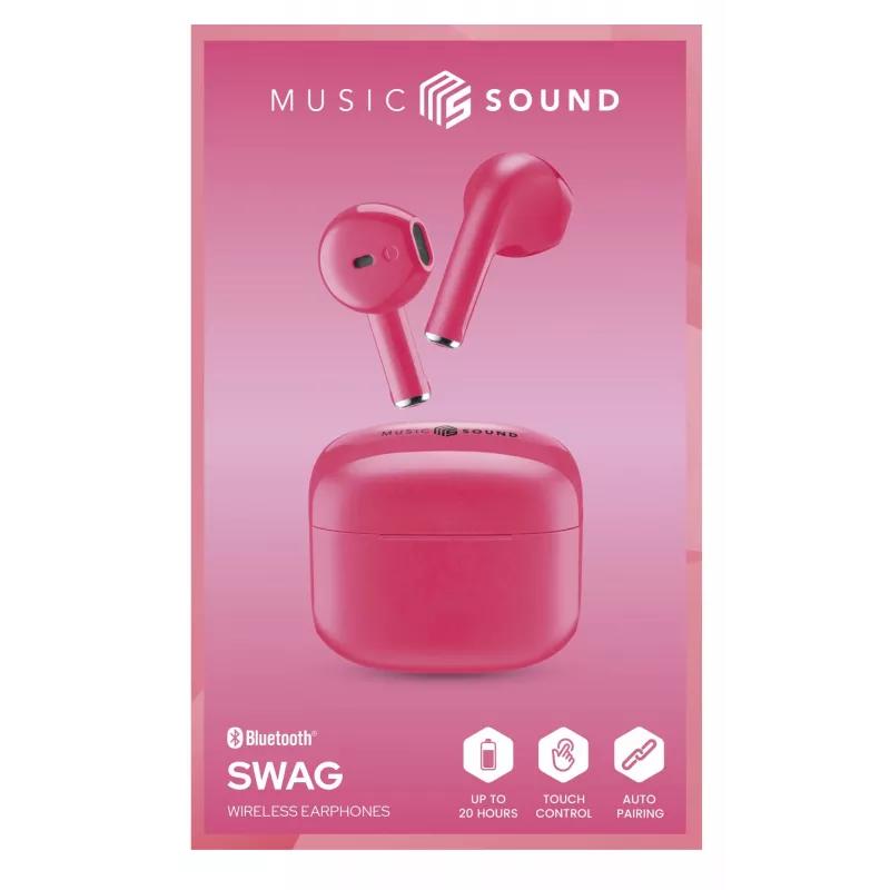 Ausinės „Music Sound Swag SWAG“ – kapsulinės TWS Bluetooth ausinės (rožinės spalvos)