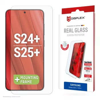 Displex Screen Protector (10H) Samsung Galaxy S24+/S25+ su Eco montavimo rėmeliu, atsparus įbrėžimams
