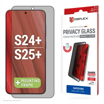 Displex privatumo apsauginis stiklas (10H) Samsung Galaxy S24+/S25+ su Eco montavimo rėmeliu