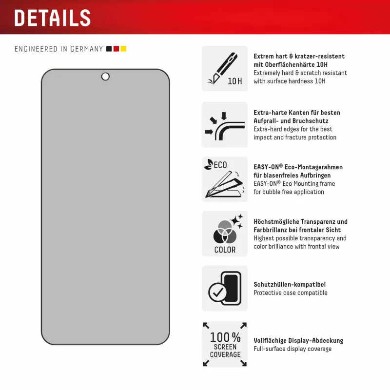 Displex privatumo apsauginis stiklas (10H) Samsung Galaxy S24+/S25+ su Eco montavimo rėmeliu