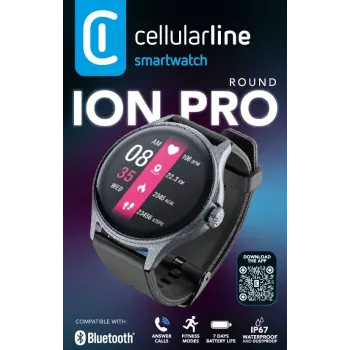 Cellularline ION PRO Round Bluetooth® išmanusis laikrodis su programėle, 3.51 cm (1.38 colio) TFT jutiklinis ekranas, juodas