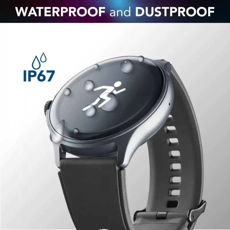 Cellularline ION PRO Round Bluetooth® išmanusis laikrodis su programėle, 3.51 cm (1.38 colio) TFT jutiklinis ekranas, juodas