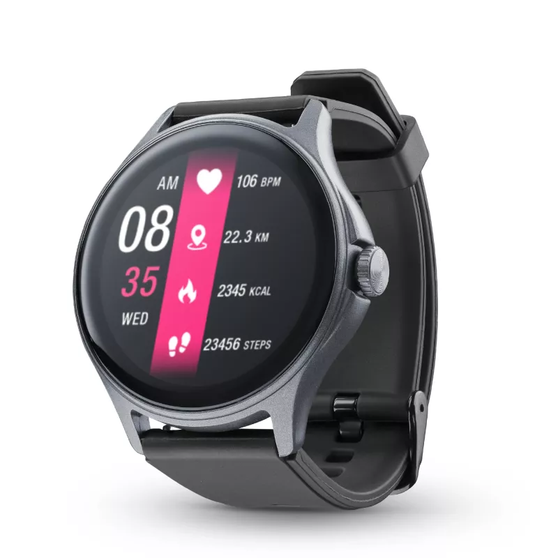 Cellularline ION PRO Round Bluetooth® išmanusis laikrodis su programėle, 3.51 cm (1.38 colio) TFT jutiklinis ekranas, juodas