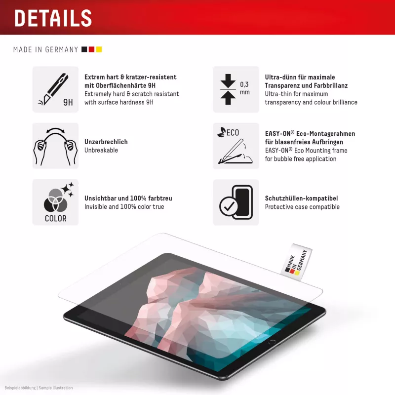 Displex Tablet Glass (9H), skirtas Samsung Galaxy Tab S10 FE+, su Eco montavimo rėmeliu, nedūžtantis